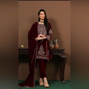 Velvet fully embroidery dress all work with tila